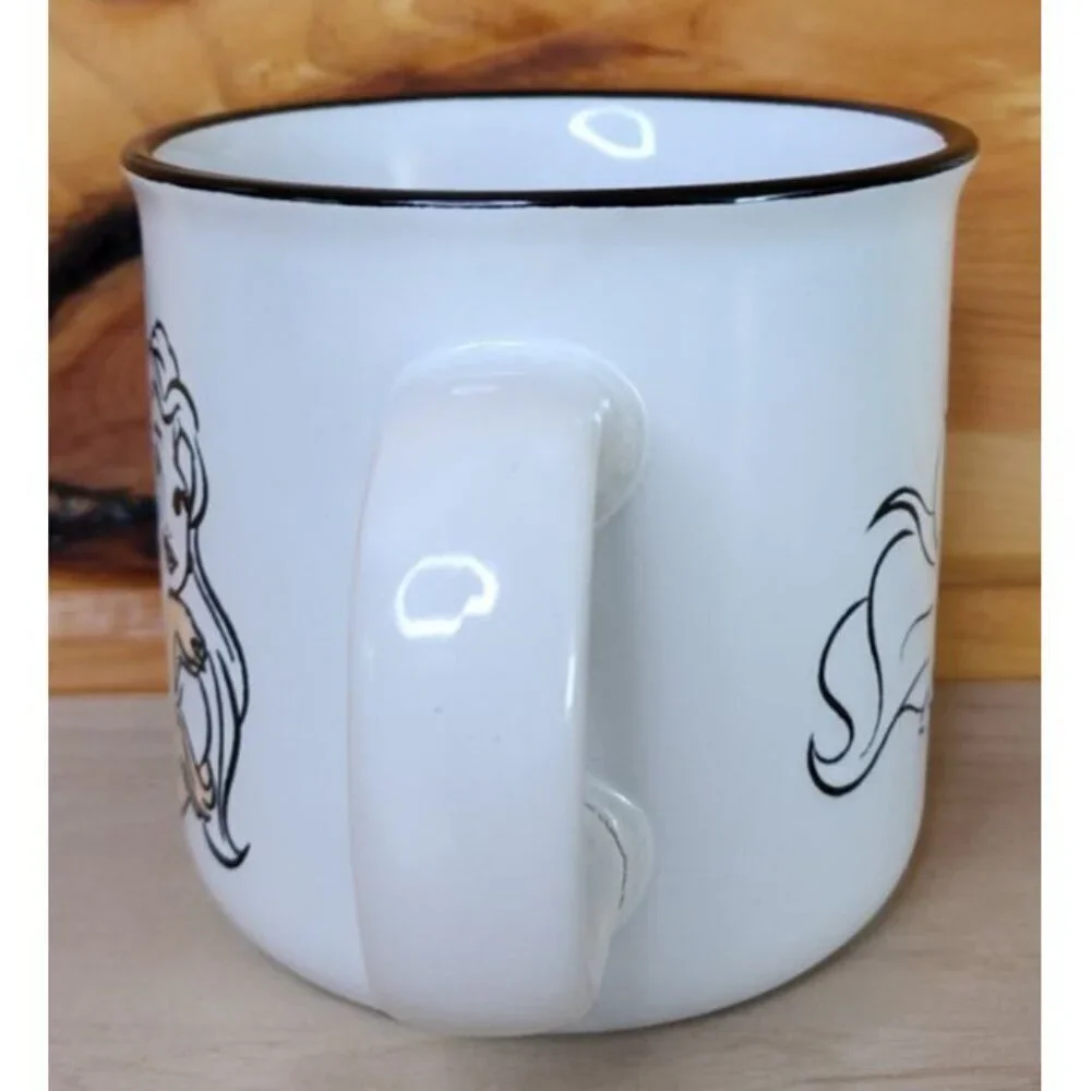 Disney Princesses White Ceramic Coffee Mug 20 oz Cup Debossed Characters EUC